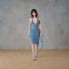 Blue V-Neck Cropped Top with Blue High-Waisted Corseted Pencil Skirt