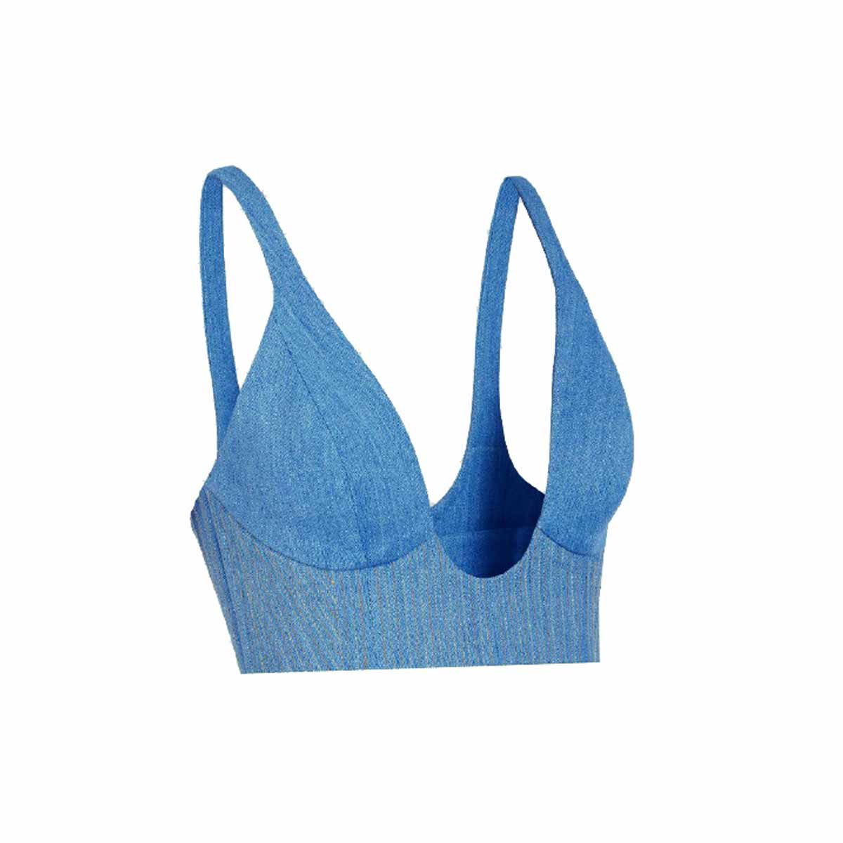 Blue V-Neck Cropped Top
