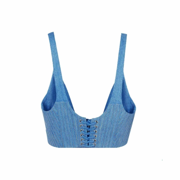 Blue V-Neck Cropped Top