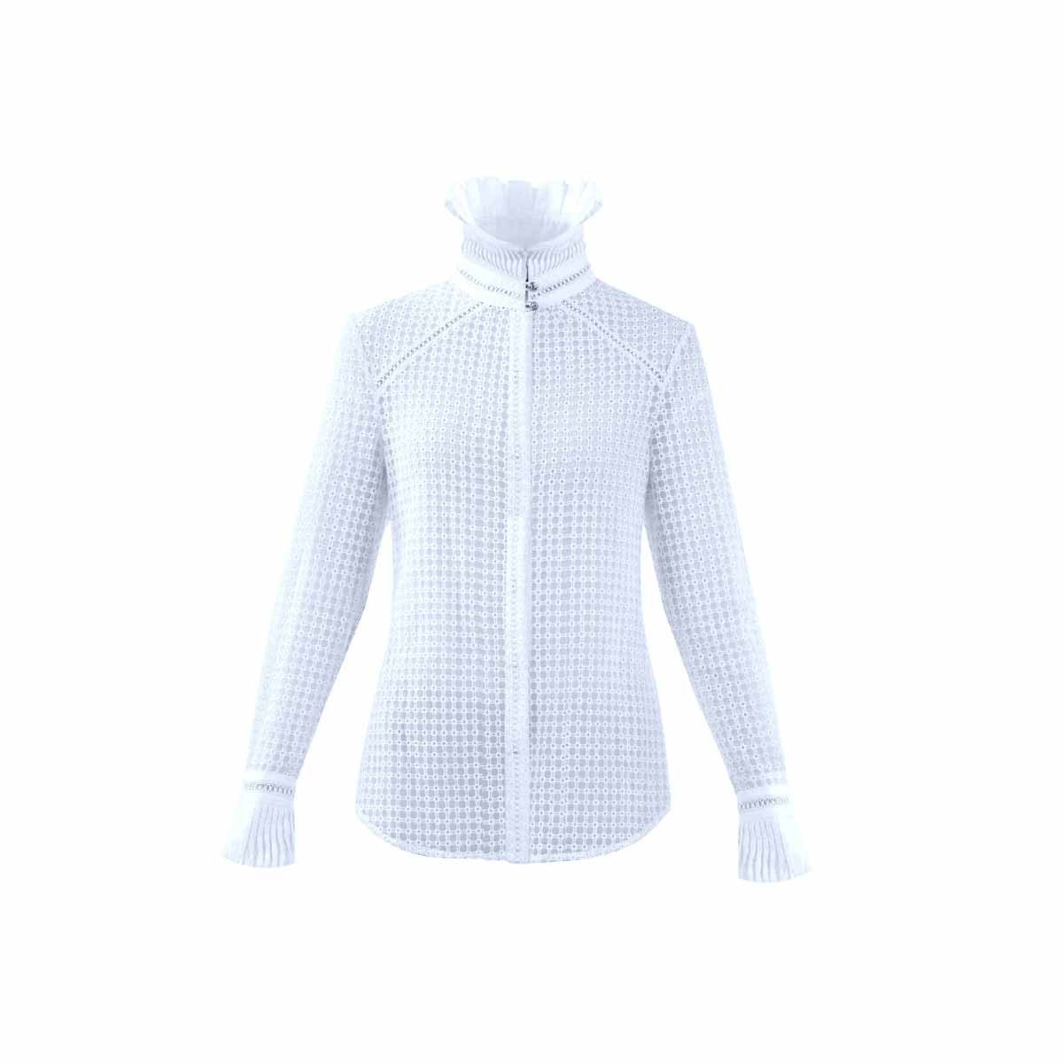 Long-Sleeved Mesh Shirt with Ruffled High Collar