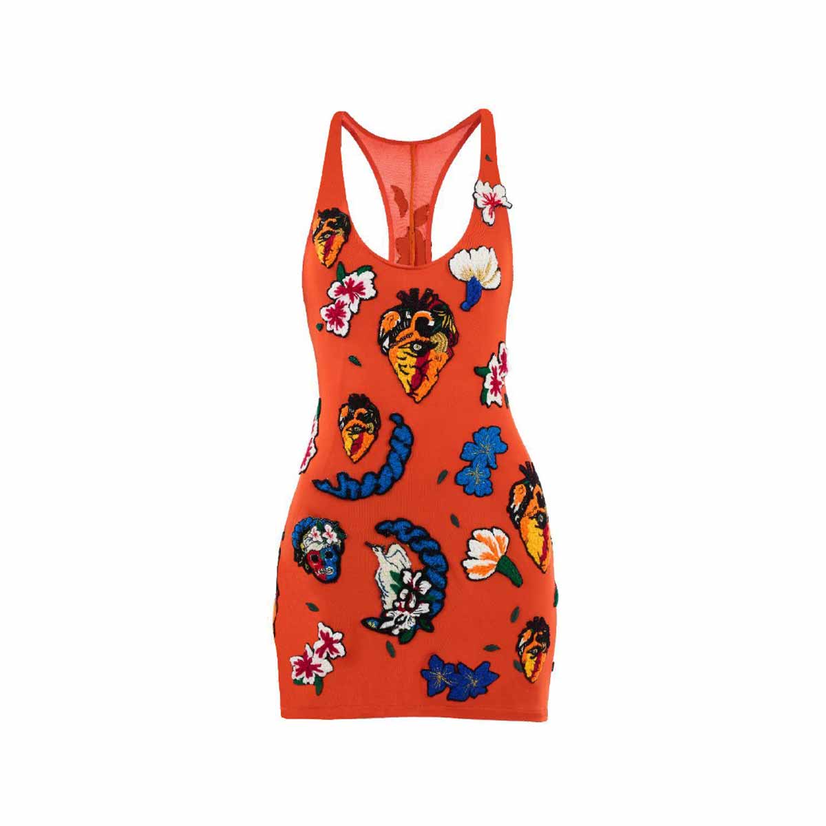 Embellished 3D Embroidered Flower Jersey Dress