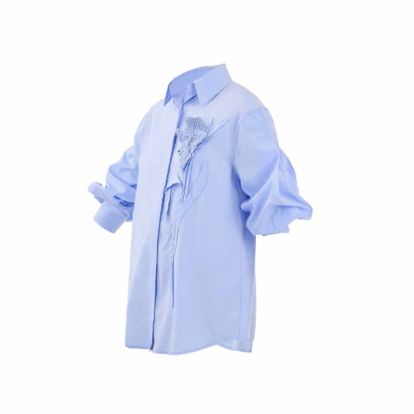 Floral-Embroidered Shirt with Puffed Sleeves